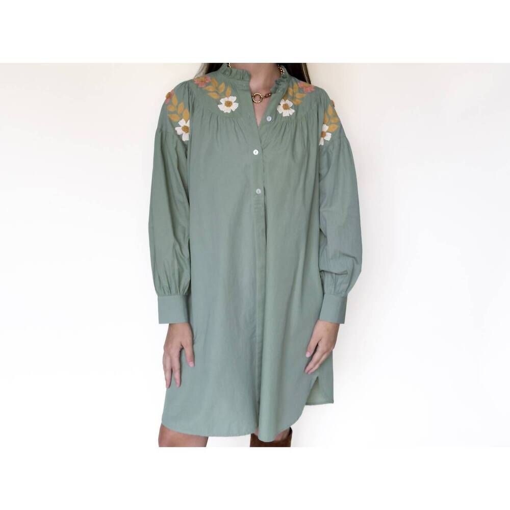 NEW EXVOTO embroidered kat dress in sage green